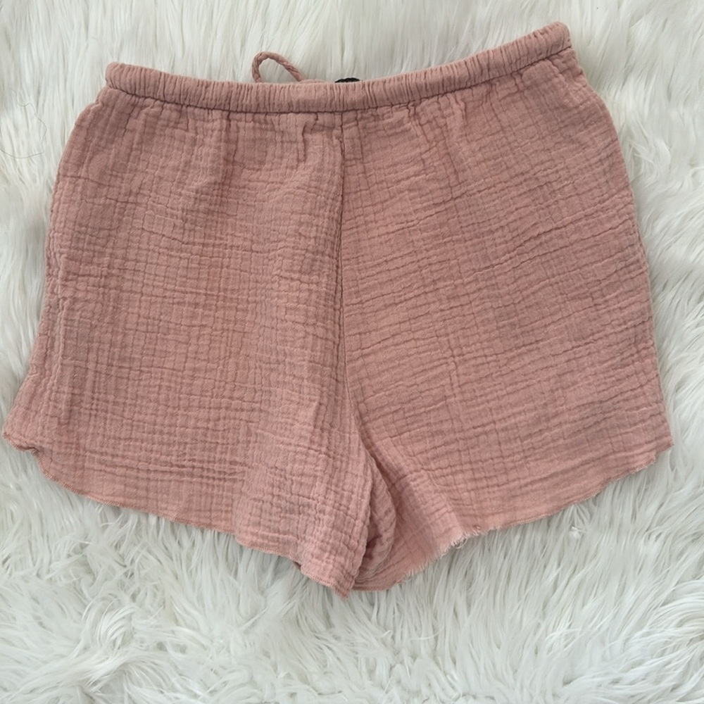 Zara crinkle tie shorts size XS pockets, pink cotton blend casual beach - Picture 4 of 6